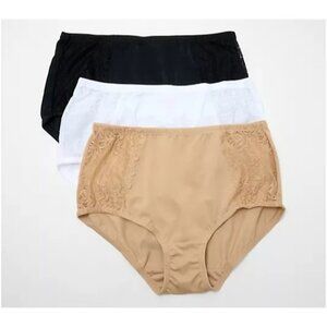 Breezies Hipster Briefs w/ Lace Trim 3-Pack Basic 1X BGE/WHT/BLK A634609 NEW